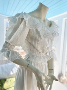 ANTIQUE VICTORIAN ROMANTIC RUFFLE TWO PIECE SUMMER FROCK PINTUCKS & LACE - Picture 1 of 12