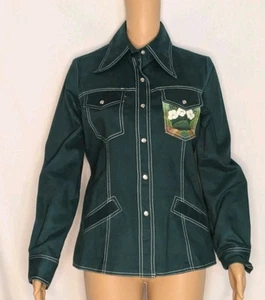 Roncelli VTG 70s Hand Painted Pearl Snap Western Green Jacket 13/14 Village  - Picture 1 of 11