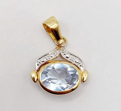 Pendentif vintage art nouveau or 18k spinelle bleu synthétique 2,50 carats - Photo 1/4