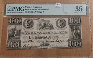 1841 AUGUSTA MAINE $100 Citizens Bank Note Graded PMG 35 Very Fine ME Obsolete - Picture 1 of 2