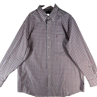 Nautica Flex Wrinkle Resistant Classic Fit Men Size 2XLT Tall White Check Shirt - Image 1 of 4