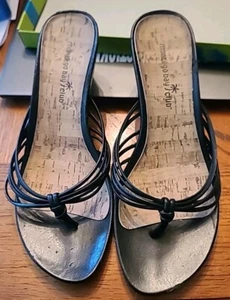 Süße Montego Bay Club schwarze Keilabsatz-Sandalen Größe 8W - Bild 1 von 4