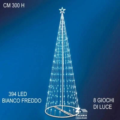 GENERAL TRADE SPA ALBERO LUMINOSO CONO 394 LED BIANCO FREDDO CM 300 H CON 8 GIOCHI LUCE