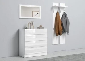 Garderobenset Kommode Paneel Spiegel Weiß Sparset 3teilig VAASA 3 - Bild 1 von 13