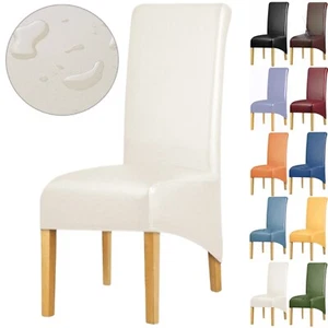 Stretch PU Leather Dining Room Chair Covers XL Size Chair Slip Cover Waterproof - Imagen 1 de 20