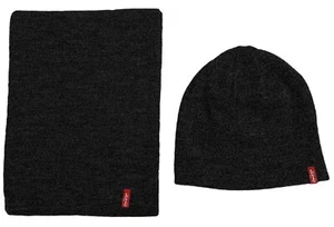 MENS LEVIS RED TAB 2 PIECE BEANY WOOLY HAT & SCARF SET - DARK GREY - Picture 1 of 1
