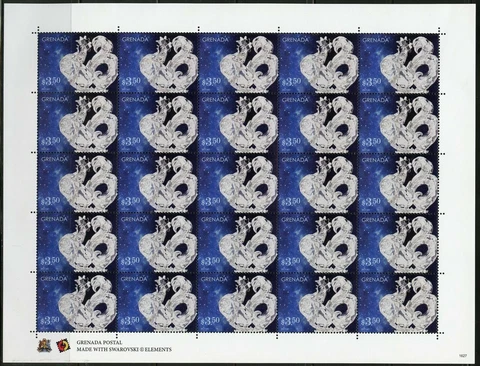 GRENADA 2017 YEAR OF THE ROOSTER SWAROVSKI SHEET OF TWENTY-FIVE  MNH Cover