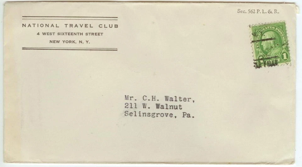 c1930 New York National Travel Club - 1ct Sc 632 Little Falls precancel - Image 1 of 1