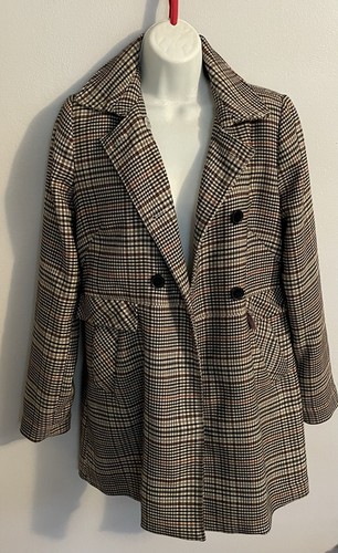 OFF WHITE H&M Vestito Doppiopetto Pea Coat ~Abbigliamento Uomo Plaid~Manica Lunga Taglia 8
