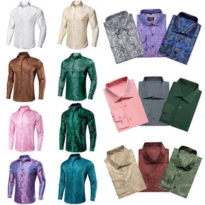 Men Fashion Button Down Shirt Casual Long Sleeve Black Party Top Dress Shirts - Picture 1 of 103