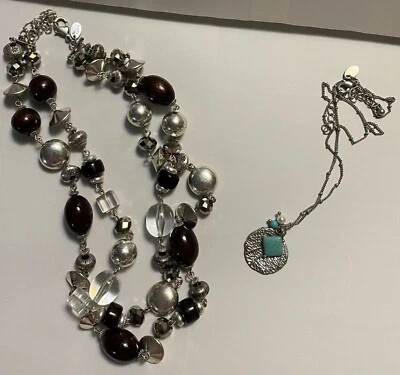 Lote De 2 Collares Lia Sophia Hoja Turquesa Gruesa Tono Plateado  Foto 1 de 4