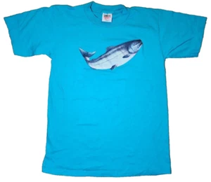 Vintage (1990's) Green Short Sleeve USA SALMON Fishing Print T-SHIRT | Large - Picture 1 of 4