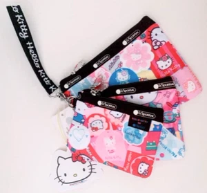 (Juego de 3) Nuevo Hello Kitty Lesportsac ROSA Triple Bolso sin asas Billetera Identificación Moneda Tarjeta Estuche - Imagen 1 de 5