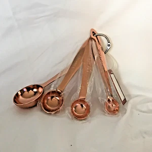 Copper Plated Measuring Spoons Coppertone Stainless Steel Utensil Set of 4 - Foto 1 di 1