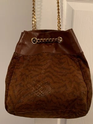 Vintage GENNY Estampa de Cobra Camurça/Balde de Couro/Bolsa de Corrente Transversal  - Imagem 1 de 4