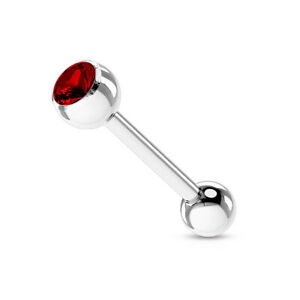 16mm Red and Silver Rhinestone Gem Stainless Steel Tongue Nipple Eyebrow Bar