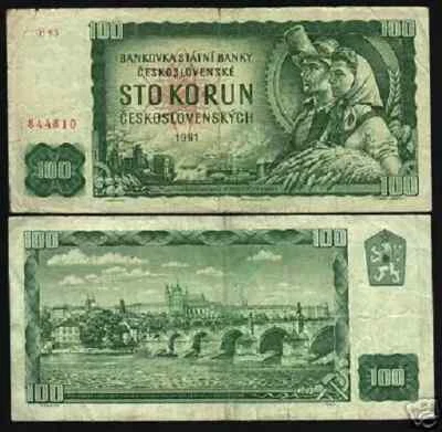 Checoslovaquia 100 coronas P-91 1961 Puente de Carlos Moneda Mundial Billete de banco Cir Foto 1 de 4