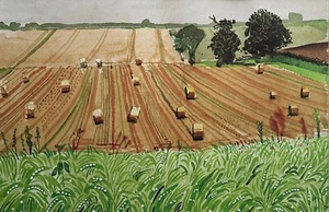 David Hockney Field of Bales, East Yorkshire, Grey Day off set lithograph - Picture 1 of 2
