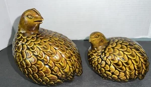 Arnels Quail Dove Partridge Bird Ceramic Pottery Brass Look Figures 1969 - Picture 1 of 9