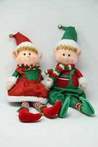 SCS Direct Elf Plush Christmas Stuffed Dolls Set of 2 Red & Green 22" Elves - Picture 1 of 5