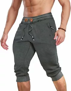 3/4 Jogger Shorts for Men Capri Shorts Below Knee Pants Zipper Pockets Walkin... - Picture 1 of 5