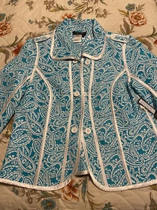 Nancy Bolen City Girl Jacket L Reversible Bright Blue And White, Open Front, NWT - Picture 1 of 9