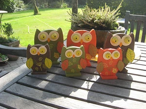 Eule Eulen Vogel Vögel Figur Shabby Deko Dekoration Herbst Holz orange grün brau - Bild 1 von 16