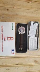 Mens Wrist Watch BOSTON RED SOX 2004 WORLD SERIES Analog Leather Band EUC - Picture 1 of 2