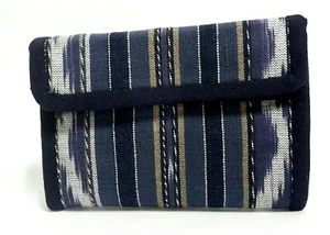Blue Hand woven cotton Thai  Mudmee Striped pattern Trifold Wallet  boho - Picture 1 of 16