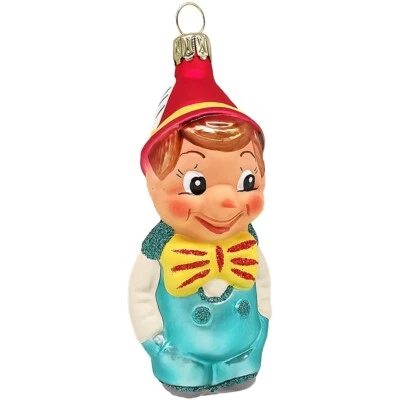 Pinocchio rot / türkis 10cm - Schatzhauser Christbaumschmuck, Lauschaer Glaskuns - Bild 1 von 4