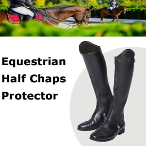 Leather Horse Riding Equestrian Half Chaps Protector with Zipper & Elastic Band - Picture 1 of 12