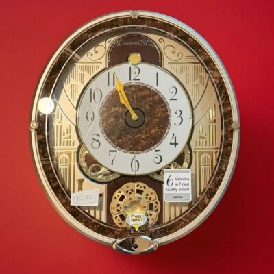 Seiko Melodies In Motion Wall Clock Wall Clock, Golden French Horns QXM265BRH - Image 1 of 4
