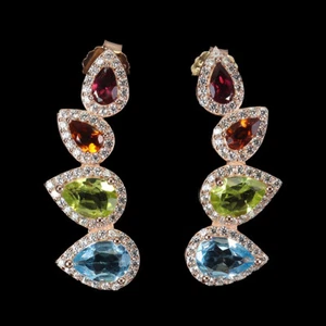 925 Pendientes de Plata de Ley Pera Topacio Azul Suizo Peridoto Gema Joyería - Imagen 1 de 14