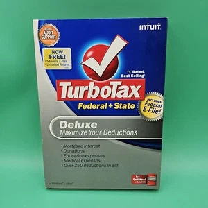 Turbotax Deluxe 2008 Deluxe for Federal Returns - CD and Box Windows and Mac - Picture 1 of 3