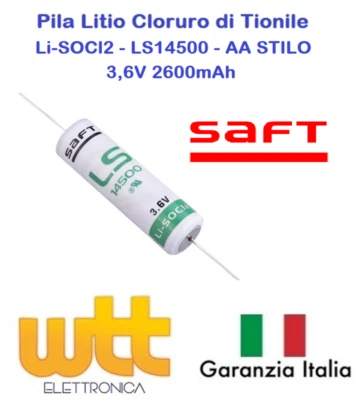 SAFT Batteria al litio LS 14500 CNA con Reofori 3,6V Li-SOCl2 A per Allarme