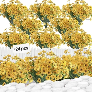 24 Yellow Bundles UV Resistant Artificial Flowers for Outdoor & Indoor Use, No F - Picture 1 of 12