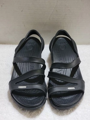 MUJER COCODRILO *PATRICIA* SANDALIAS TACÓN CUÑA HONDA ESPALDA ZAPATOS INFORMALES NEGROS TALLA 11 Foto 1 de 4