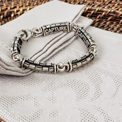 Pulseira de elos John Atencio "Capture" prata esterlina e ouro amarelo 18K JA - Imagem 1 de 4