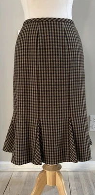 TALBOTS WOMAN 18W Plaid Wool Midi Skirt Godet Skirt Flared Hem Lined Brown Multi - Image 1 of 4