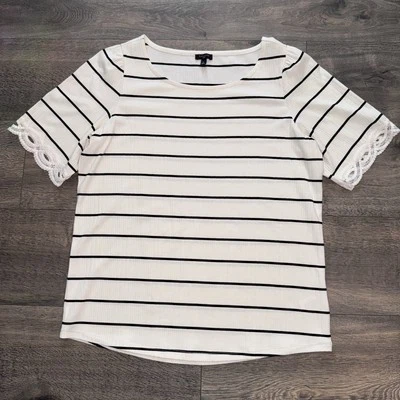 Top Talbots Mujer Crochet Encaje Crema Negro Rayas Campesino Boho XL Chic Foto 1 de 4