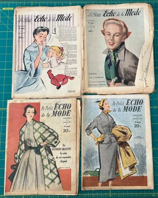 4 VTG LE PETIT ECHO de la MODE Weekly French Fashion Magazines 1953 Bundle Foto 1 de 4