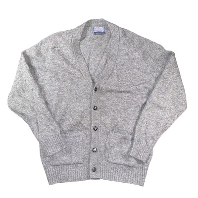 Vintage Pendleton Cardigan Sweater Mens Gray Shetland Wool Button Front Made USA - Image 1 of 4