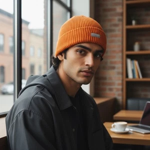 Figs 100% Merino Wool Knit Beanie Slouchy Cuff Hat Unisex Burnt Orange Warm OS - Picture 1 of 15