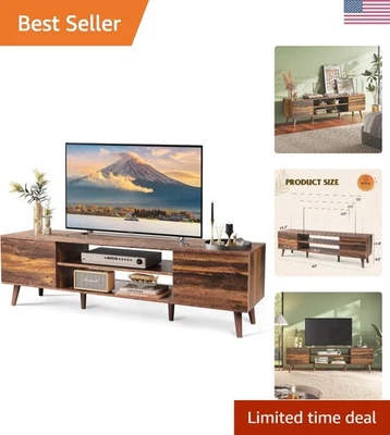 Centro de entretenimiento retro marrón 63 pulgadas - Estantes ajustables y gestión de cables Foto 1 de 4