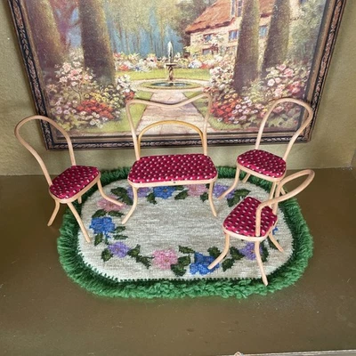 Lote de muebles antiguos de madera de bambú doblados para casa de muñecas años 20 sillas de mesa patio jardín Foto 1 de 4