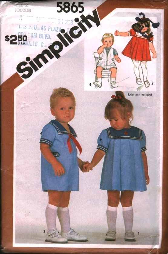 5865 Vintage Simplicity Sewing Pattern Girls 1980s Dress Boys Romper 2 Toddler - Image 1 of 2