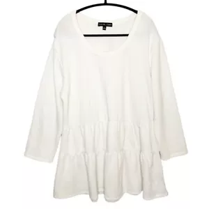 Kim & Cami White Thermal Tiered Hem Tunic Blouse Size Large EUC - Picture 1 of 5