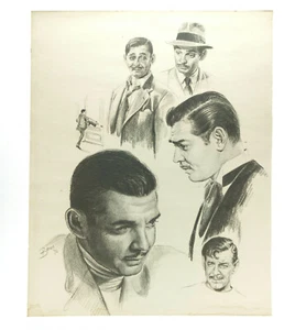 Clark Gable 16x20" Multi Portrait (Five Heads) Drawing By Pencil. Rare Size. - Imagen 1 de 4