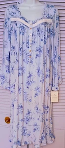 Eileen West Blue Flower Long Sleeve Modal/Spandex Jersey Waltz Nightgown XL - Picture 1 of 6