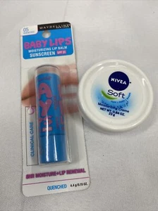 (2) Nivea Crema Hidratante Suave Maybelline Bálsamo Labial Apagado Labios Bebé - Imagen 1 de 2